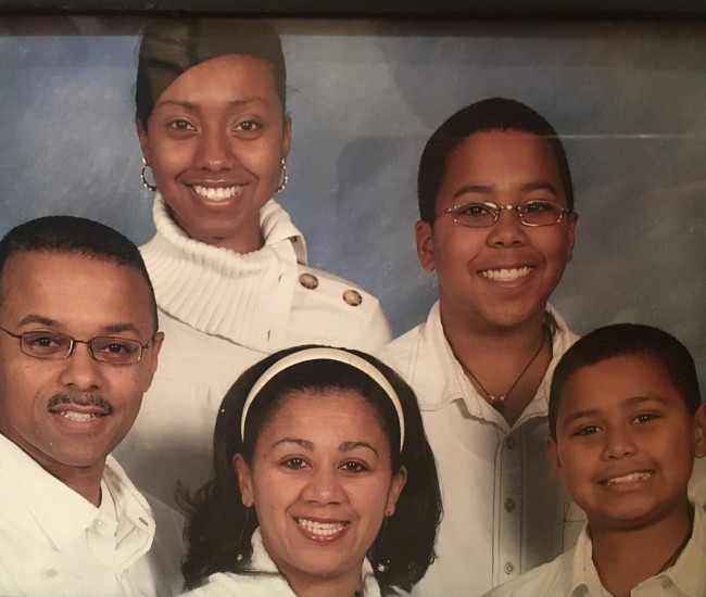 In back row is 17-year-old Natalya with her brother Ryan. In front row is Natalya's Dad Peter, her stepmother Ana and her brother Quintin.